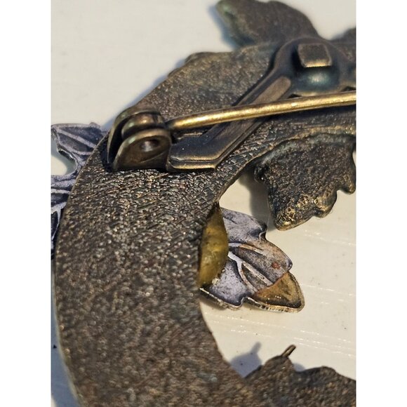 KC Autumn Harvest Pumpkin Maple Leaves Wreath Brooch Fall Themed Brooch Pin 2" - Picture 7 of 8